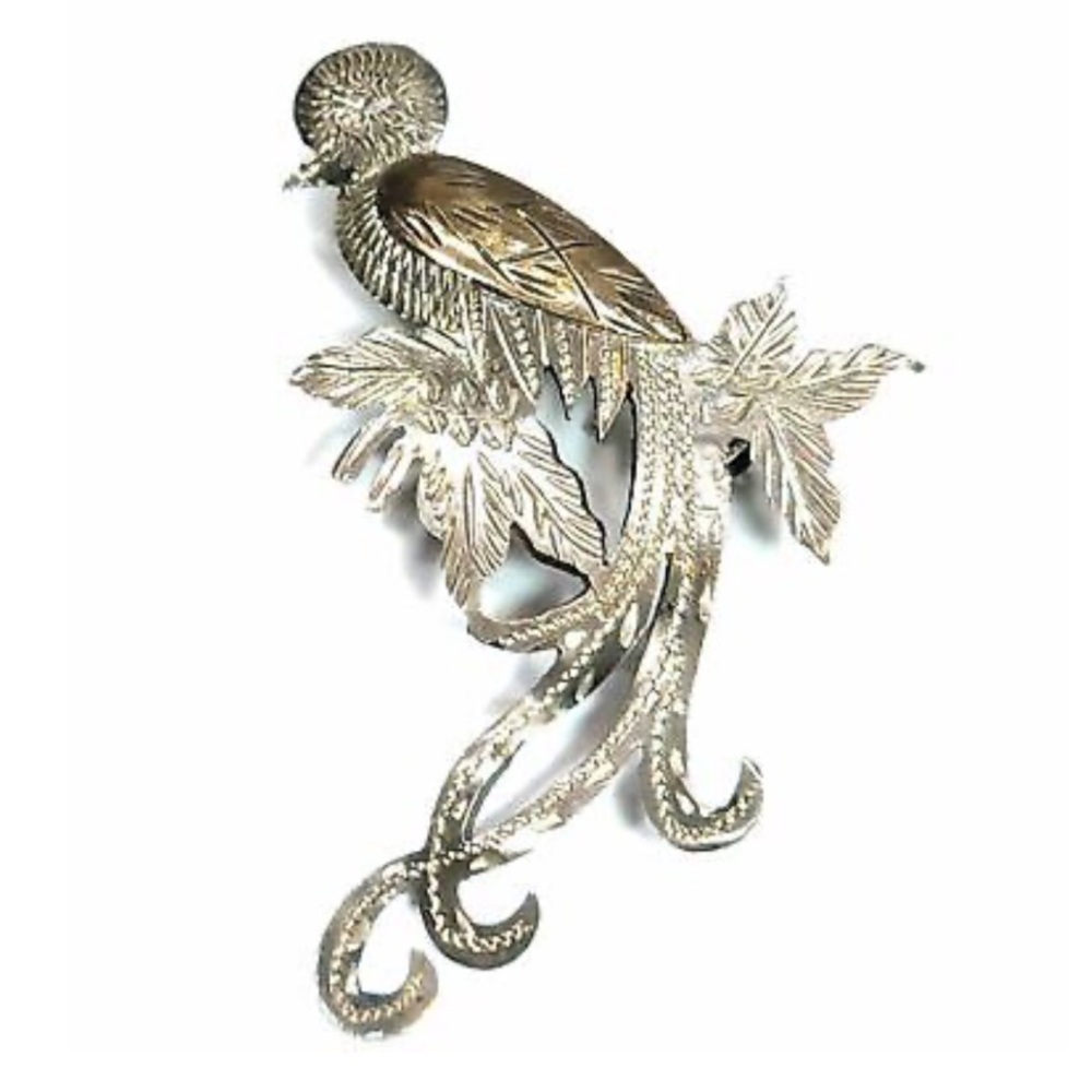 Vintage Etched Sterling Silver 925 Guatemala Quetzal Phoenix Bird Brooch